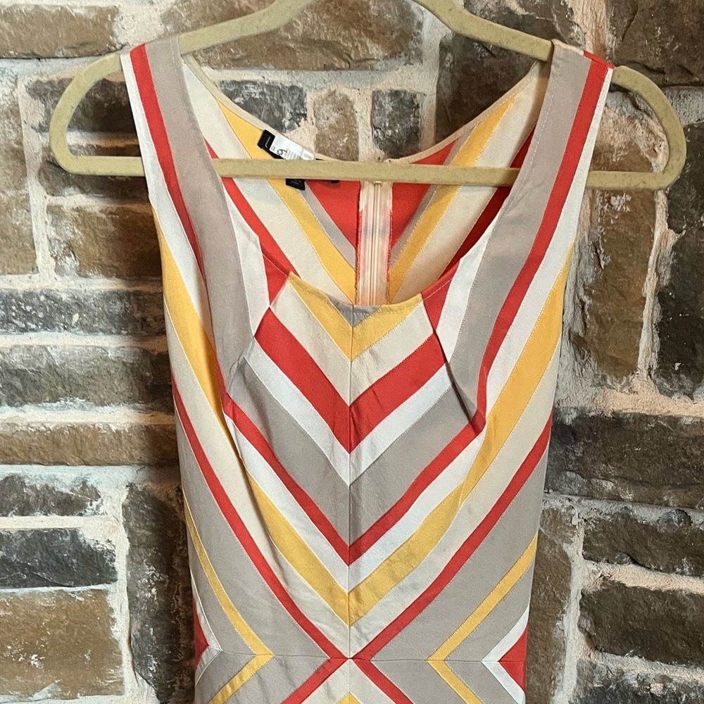 Lafayette 148 New York tan and orange Chevron Striped Sleeveless Dress size 14 - Picture 8 of 10